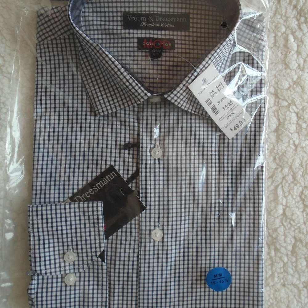 MENS VROOM & DREESMANN LONG SLEEVE SHIRT MOD COLLECTION SIZE  MED 15  - 15 1/2